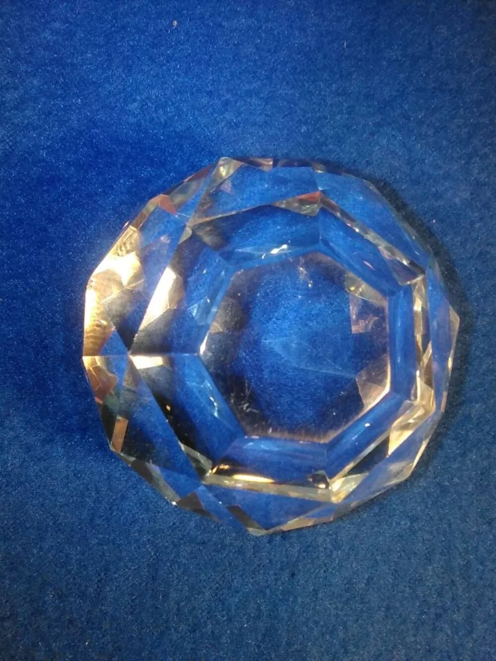 Antique Vintage Small Heavy Multifaceted Hexagon Cut Glass Paper Weight #A43